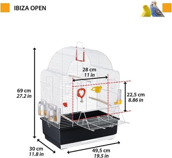 Ferplast Jaula para Pájaros Ibiza Open Jaula Pájaros, Canarios, Periquitos, Cotorras, Agapornis, de Metal, Todos los Accesorios Comedero Perchas 49.5 x 30 x h 69 cm. - Image 2