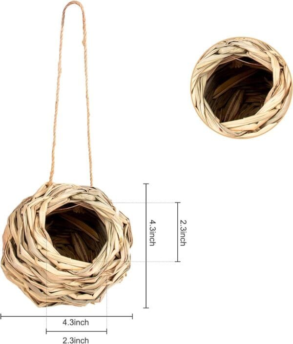 4 Piezas Nidos de Pájaros, Nidos para Pájaros Pequeños de Hierba Natural, Casa de Pajaros Exterior, Tejidas a Mano Hierba Nidos para Pajaros, para Pájaros Pequeños como Colibrí, Teta - Image 5