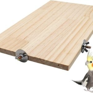 40 x 26 cm Asiento grande de madera natural para pájaros, accesorios para jaulas de animales pequeños, poste rectangular para loros, periquitos, cacatúas, ratas, hámsters y cobayas