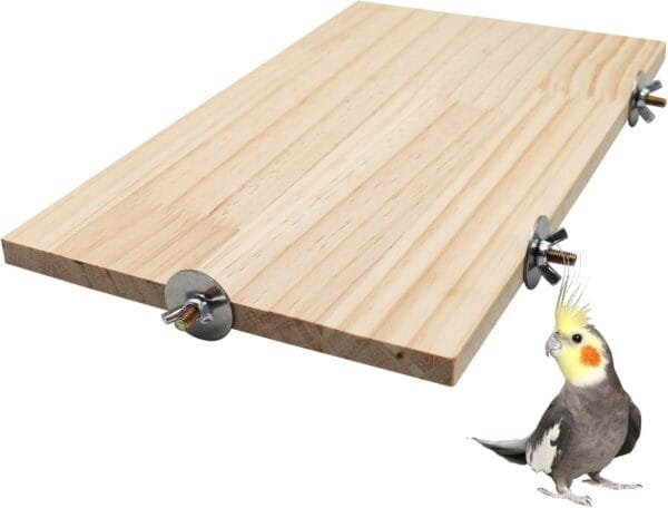 40 x 26 cm Asiento grande de madera natural para pájaros, accesorios para jaulas de animales pequeños, poste rectangular para loros, periquitos, cacatúas, ratas, hámsters y cobayas