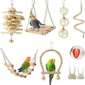 Juguete para pájaros, loros, columpio para loros, escalera, juguete masticable, hamaca para periquitos, pájaros del amor, pinzones y otros pequeños accesorios para jaula de pájaros (color sólido)