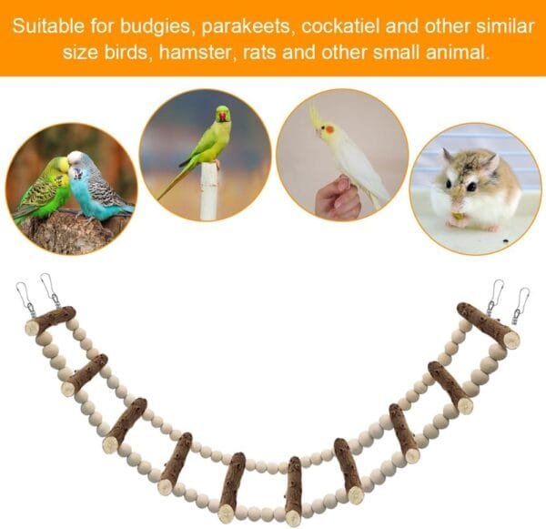 PHIEZC Juguetes para pájaros, escaleras de Madera, Juguetes para periquitos, Accesorios para jaulas para periquitos, cacatúas, cacatúas (Escalera de 10 Secciones, 64 cm) - Image 7