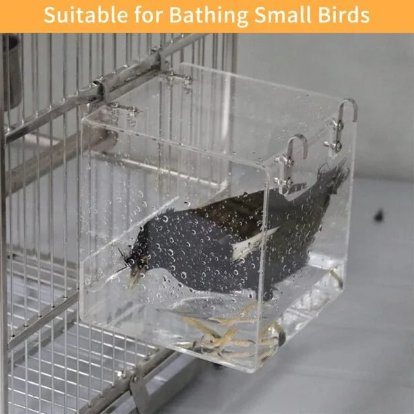 Aceshop Bañera para Pájaros Cuenco de Baño Acrílico Transparente Caja de Baño para Casa de Baño Accesorio de Jaula para Pájaros con Ganchos para Pájaros Pequeños, Pinzón, Canario 12.8 * 11.3 * 13 cm - Image 6