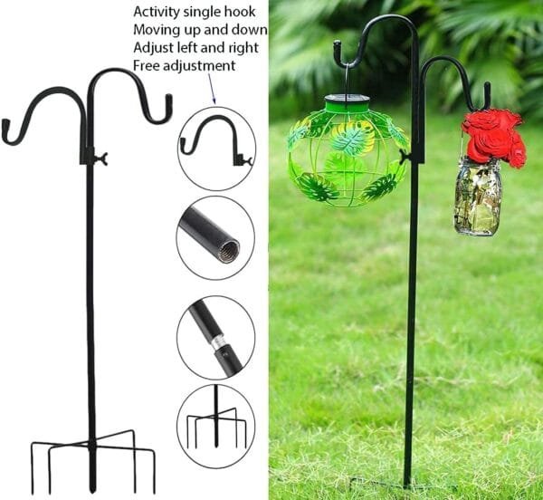 DDGAO Poste de comedero para pájaros Salvajes. Estación de alimentación con remate Decorativo y Dos Ganchos para Cualquier alimentador como Semillas, maní, Girasol y Bola de Grasa - Image 3