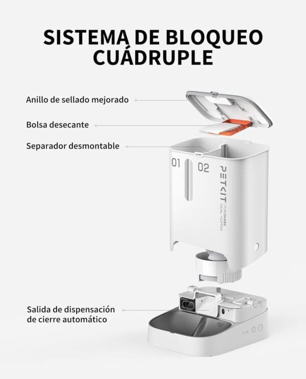 PETKIT Comedero Gato Automatico con Cámara, Doble Tolva 5L Dispensador Comida Gatos/Perros, 1080P HD, Función AI, Audio Bidireccional, 2.4G WiFi, App Control, Cuenco de Acero Inoxidable - Image 6