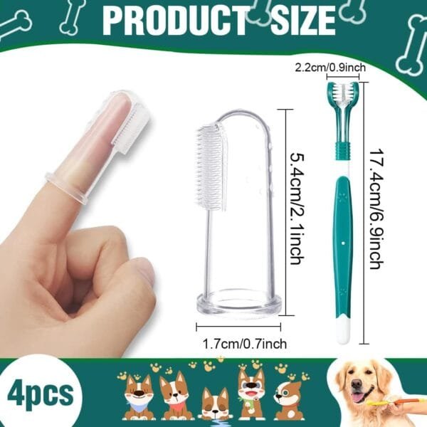 4 Piezas Cepillos de Dientes para Perros, Cepillo de Dientes de Silicona para Mascotas, Cepillo de Dientes de Mango Largo de Cabezal Múltiple, para el Cuidado Dental de Perros y Gatos Pequeños - Image 5