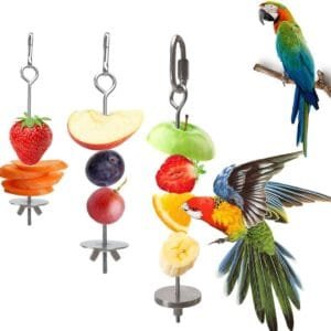 KSJEHW 3 Piezas de brochetas para pájaros, Accesorios para Loros, Soporte para palitos de Frutas para Loros, Accesorios para jaulas de pájaros, Herramienta para Frutas y Verduras para Loros