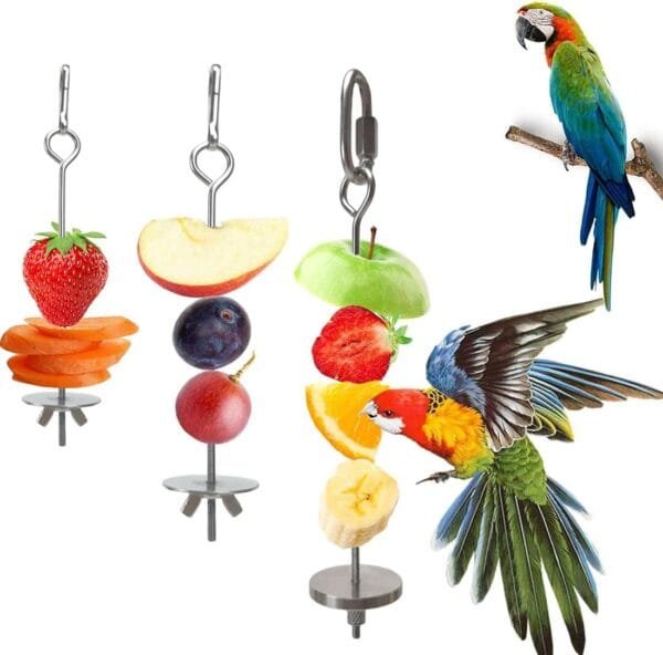 KSJEHW 3 Piezas de brochetas para pájaros, Accesorios para Loros, Soporte para palitos de Frutas para Loros, Accesorios para jaulas de pájaros, Herramienta para Frutas y Verduras para Loros