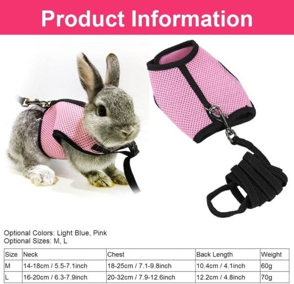 LuLiyLdJ Arnés de Conejo Enano Rosa, Correas de Conejo, Accesorios de Conejo, cómodo arnés de Conejo con Correa elástica para hámsters Rata Erizo ratón pequeños Animales (M) - Image 2