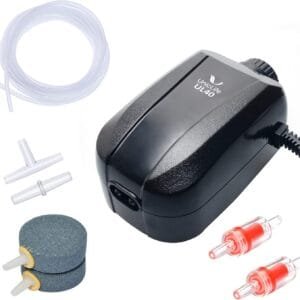 Pawfly 2 W/4 W Bomba Aire Acuario Compacta Aireador Oxigenador de Acuario Silencioso con Tubos de Aire de Piedra y Accesorios de Válvula de Retención para Cubos y Peceras
