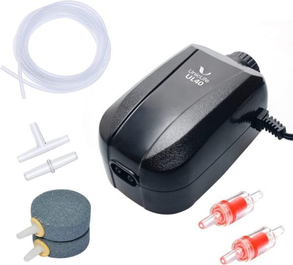 Pawfly 2 W/4 W Bomba Aire Acuario Compacta Aireador Oxigenador de Acuario Silencioso con Tubos de Aire de Piedra y Accesorios de Válvula de Retención para Cubos y Peceras