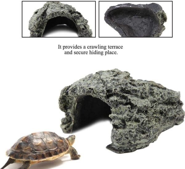 ciciglow Cueva Escondite de Peces Acuario Tortuga Reptil Tomar el Sol Esconder Refugio de Hábitat, Cabañas de Cuevas de Reptiles Lugar de Escondites, para Adorno de Decoración de(Medium Turtle Cave) - Image 4