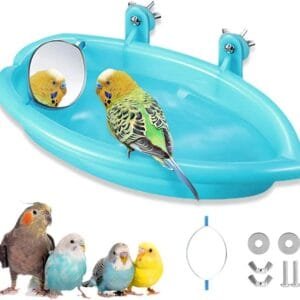 Sunshine smile Bañera pájaro para Loros,Bañera Bird con Espejo,Accesorios de Ducha de Jaula de pájaros,Bañera de plástico para pájaros,Bañera con Espejo Bird,Bañera para pájaros