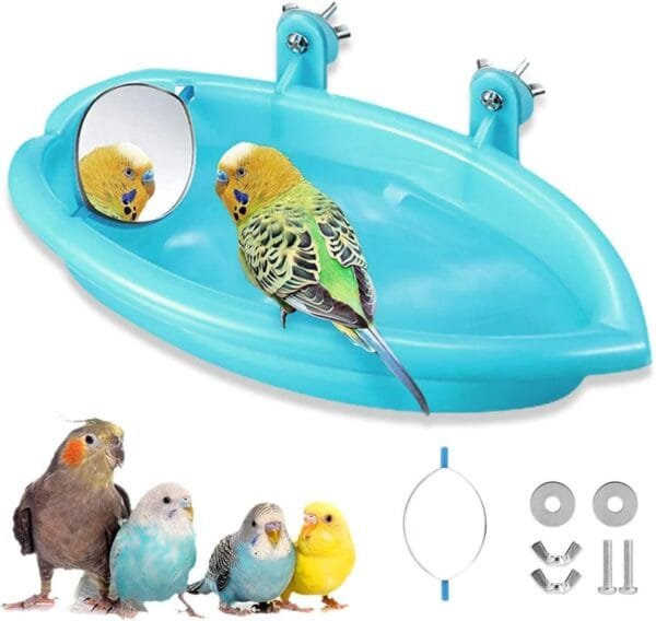 Sunshine smile Bañera pájaro para Loros,Bañera Bird con Espejo,Accesorios de Ducha de Jaula de pájaros,Bañera de plástico para pájaros,Bañera con Espejo Bird,Bañera para pájaros
