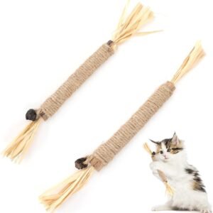 Palitos De Hierba Gatera, Masticar Palos Gato, Palitos de Catnip para Gatos, Palos de Masticar Matatabi, para el Cuidado Dental del Gato Promueve el Juguetes Masticable Saludable para Gatos,2PCS