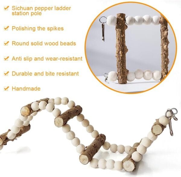 PHIEZC Juguetes para pájaros, escaleras de Madera, Juguetes para periquitos, Accesorios para jaulas para periquitos, cacatúas, cacatúas (Escalera de 10 Secciones, 64 cm) - Image 3