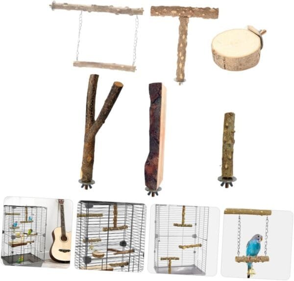 SEWOART Jaula para pájaros de madera, juguete para masticar para loros, columpio de pájaros, perchas para jaulas de pájaros, accesorios para juguetes, soporte para pájaros, perca tosu - Image 9