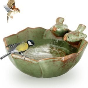 SUNJULY - Alimentadores para pájaros para jardín, cuenco de baño para pájaros, acabado retro, soporte para recipientes de comida para pájaros, plato de fruta, patio trasero, decoración interior