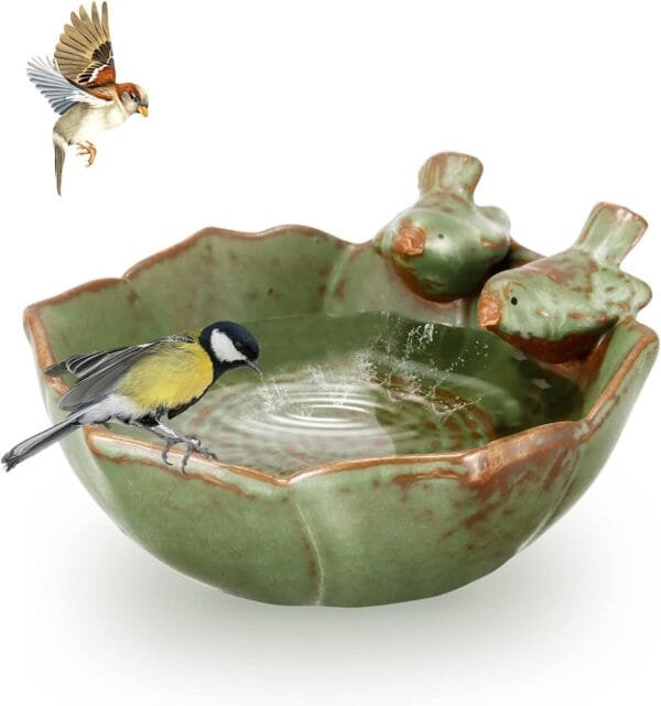 SUNJULY - Alimentadores para pájaros para jardín, cuenco de baño para pájaros, acabado retro, soporte para recipientes de comida para pájaros, plato de fruta, patio trasero, decoración interior