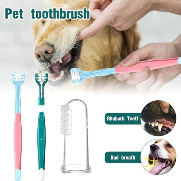 4 Piezas Cepillos de Dientes para Perros, Cepillo de Dientes de Silicona para Mascotas, Cepillo de Dientes de Mango Largo de Cabezal Múltiple, para el Cuidado Dental de Perros y Gatos Pequeños - Image 6