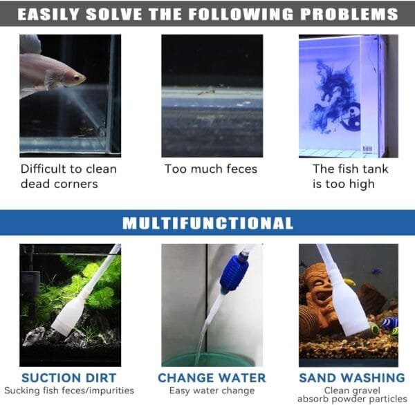 Geoyien Limpiafondos Acuario, Limpieza Acuario, Sifonador Acuario, Kit de Limpieza de Acuarios y Peceras, Sifón y 5 Herramientas de Limpieza, Fácil de Desmontar, para Cambios de Agua y Limpieza - Image 4