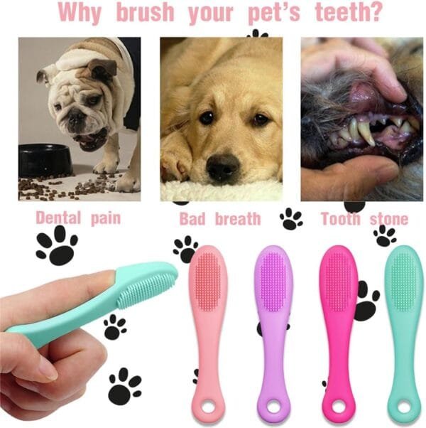 INGJIA Cepillo dientes perro,cepillo de dientes de dedo de perro, paquete de 8 cepillos de dientes de silicona para perro cuidado dental, fácil limpieza de dientes de perro y gato - Image 3
