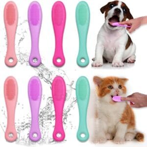 INGJIA Cepillo dientes perro,cepillo de dientes de dedo de perro, paquete de 8 cepillos de dientes de silicona para perro cuidado dental, fácil limpieza de dientes de perro y gato