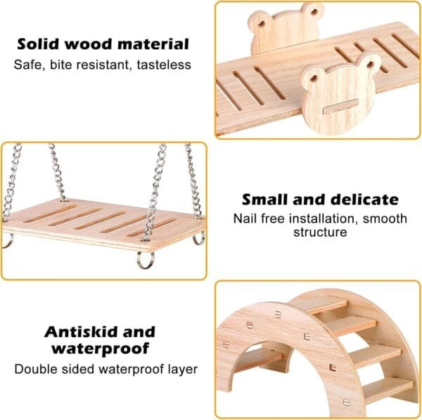 Mitening Juguetes Hamster Madera, Juguetes para Masticar Hámster, 4 Piezas Juguetes para Hámster Columpio, Balancín, Casa, Accesorios De Juguete para Los Conejos, La Chinchilla, Hámsters, Cobayas - Image 3