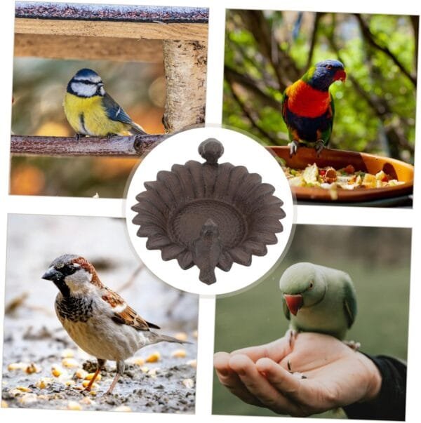 YARNOW Comedero para Pájaros De Metal con Diseño De Girasol y Doble Pájaro De Hierro Fundido Comida De Pajaro Alimentador De Jardín Al Aire Ardilla Alimenta a Los Pájaros Planchar - Image 6