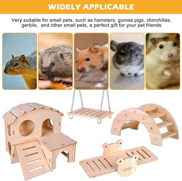 Mitening Juguetes Hamster Madera, Juguetes para Masticar Hámster, 4 Piezas Juguetes para Hámster Columpio, Balancín, Casa, Accesorios De Juguete para Los Conejos, La Chinchilla, Hámsters, Cobayas - Image 7