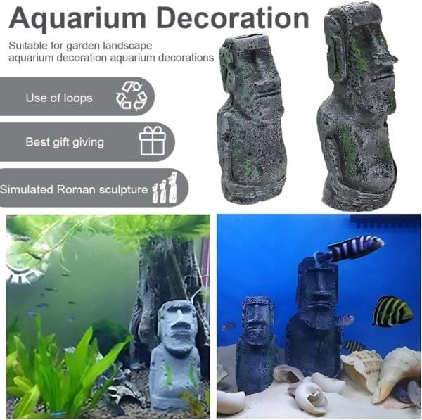 GNHG Decoración de Acuario, Estatua de Isla de Pascua, decoración de pecera, decoración de Acuario, Estatua de Resina Romana Antigua, Isla de imitación de Piedra, Paquete de 2 - Image 5