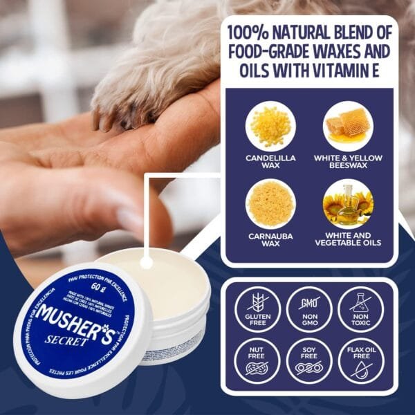 Musher's Secret Crema Almohadillas Perros - Bálsamo para Patas de Perro 100% Natural, Protección con Cera de Abeja y Vitamina E, Paw Balm para Superficies Calientes, Hielo y Terrenos Ásperos. 60g - Image 2