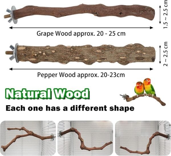 5PCS Perchas de Pájaros, Perca de Pájaro de Madera Natural, Soporte para Plataforma de Pájaros Pequeños, Juguetes para Periquitos, Accesorio para Jaulas de Pájaros para Cacatúas Agapornis - Image 2