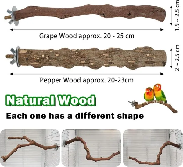 5PCS Perchas de Pájaros, Perca de Pájaro de Madera Natural, Soporte para Plataforma de Pájaros Pequeños, Juguetes para Periquitos, Accesorio para Jaulas de Pájaros para Cacatúas Agapornis - Image 2