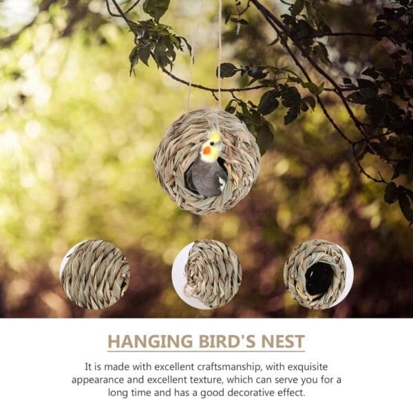 4 Piezas Nidos de Pájaros, Nidos para Pájaros Pequeños de Hierba Natural, Casa de Pajaros Exterior, Tejidas a Mano Hierba Nidos para Pajaros, para Pájaros Pequeños como Colibrí, Teta - Image 3
