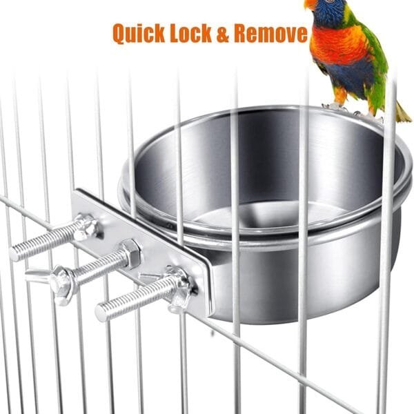 Tazas de comida para pájaros, cuenco extraíble de acero inoxidable para loros, cuencos de comida para loros, cuenco de comedero para pájaros con abrazadera, tazas de plato de alimentación para pájaros - Image 5