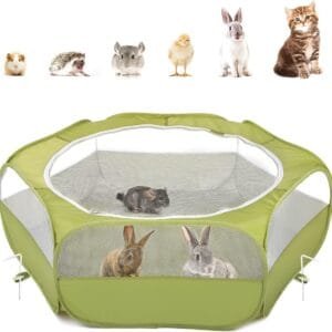 Pawaboo Valla de Animales Portátil de Oxford, Parque de Animales Plegable con Tres Varillas Metálicas y Amplia Abertura para Erizos Ardillas Gatos Dragón y Conejos - Verde de Aguacate