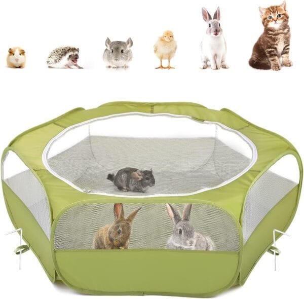 Pawaboo Valla de Animales Portátil de Oxford, Parque de Animales Plegable con Tres Varillas Metálicas y Amplia Abertura para Erizos Ardillas Gatos Dragón y Conejos - Verde de Aguacate