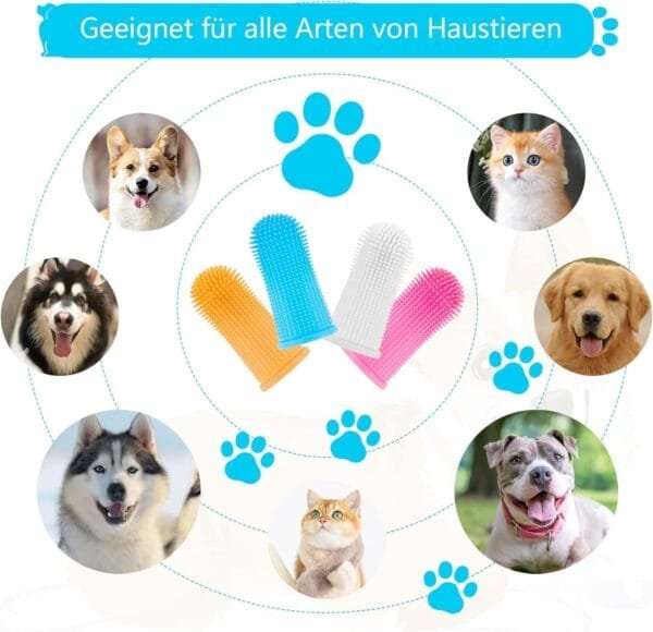 ieron 4 cepillos de dientes para perros, cuidado dental para mascotas, herramientas de limpieza de dientes de silicona 360º para perros, gatos con caja - Image 2
