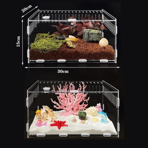 Topspitgo Terrario de Caracoles,Caja de Transparente Transporte de Acrílico,Terrario de para Arañas Gecko Hámster Serpientes Tortugas Reptiles Portátiles de Alimentación de Insectos(30x20x15cm) - Image 4