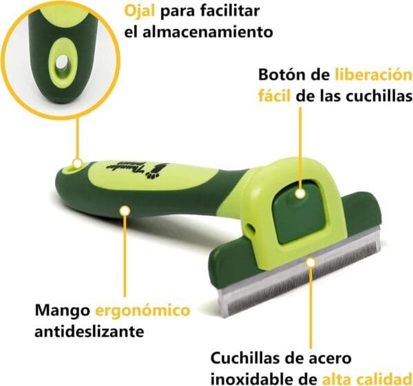 Thunderpaws Peine Profesional para Mascotas, Herramienta de Cuidado para Perros, D-Shedz para Razas de Perros, Gatos con Pelo Corto o Largo, Pequeño, Mediano y Grande (Verde) - Image 2