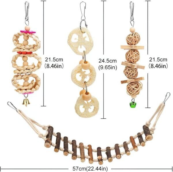 Juguetes Agapornis, 8pcs Agapornis Accesorios, Accesorios para Jaulas De Pájaros para Cacatúas, Pájaros, Masticar, Madera Natural, Hamaca, Campana, Jaula De Pájaros - Image 3