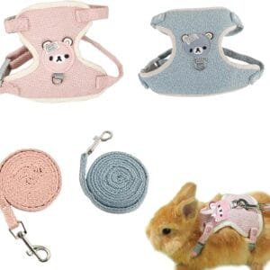 MsTeco 2 Piezas Correa De Conejo Ajustable, Suave Arnés Mascotas, Arnés Cómodo Conejos, Lindo Arnes Gatos Pequeño Antiescape, para DoméStico del Gatito del Animal PequeñO (S, Azul, Rosa)