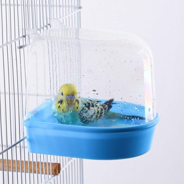 Baño de Loros, 13 * 13 * 13.5cm Baño de Pájaros, Accesorios para Jaulas de Pájaros, para Gatos, Pinzones, Periquitos, Hongos Blancos, Alondras y Pájaros Pequeños (Azul) - Image 5
