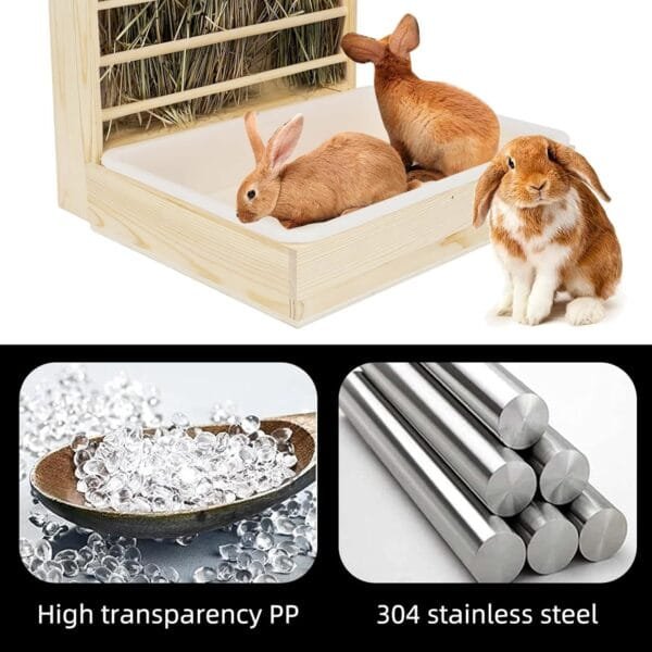 Comedero de heno grande multifuncional con inodoro, comedero de madera para conejos, comedero de heno, completo con bebedero y comedero, apto para conejos, cobayas, hámsters, animales pequeños (2 en - Image 3