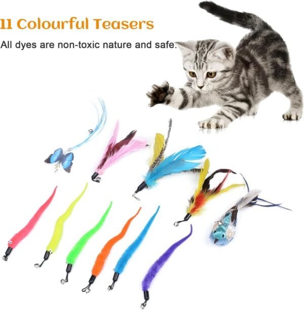 MEYDLL 14 Piezas Juguetes para Gatos, Juguete Pluma de Gato Interactivo, Juguetes para Gatos con 2 Varillas RetráCtiles Interactivas para Gatos, Ventosas Fuertes con 2 Agujero, Pájaro, Mariposa - Image 5