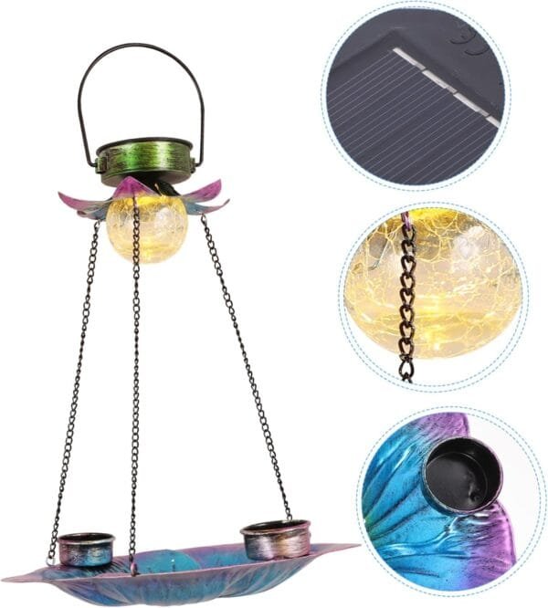 YARNOW Comedero Solar para Pájaros Comedero para Pájaros Novedoso Comederos para Pájaros Pinzones Iluminar Comedero para Pájaros Colgando Solar Candelabro Colgante Comida De Pajaro Vidrio - Image 7