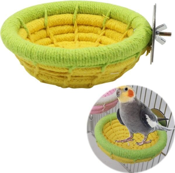 Nidos Para PáJaros Nido Periquitos - Cuerda AlgodóN Hecha A Mano CríA Loros Jaulas Juguete CacatúA Tejida Accesorios Periquito PinzóN Canario Y Pajarita PequeñA Jaula De Loro, Amarillo 1 Pieza