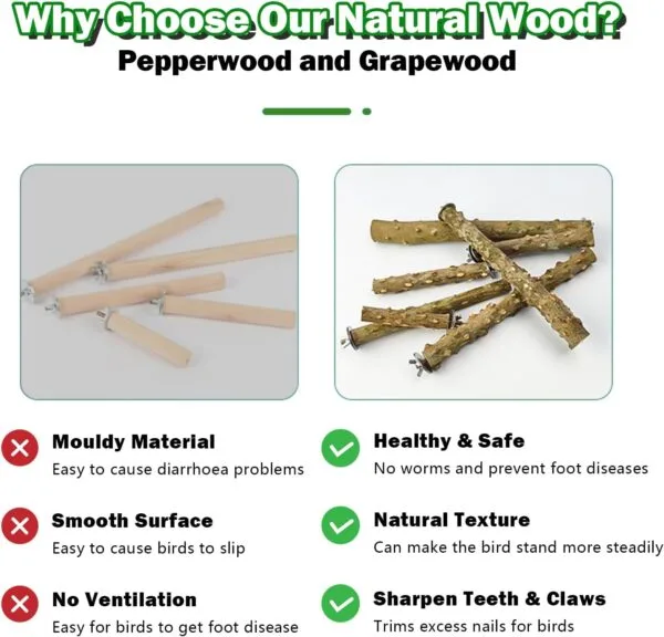 5PCS Perchas de Pájaros, Perca de Pájaro de Madera Natural, Soporte para Plataforma de Pájaros Pequeños, Juguetes para Periquitos, Accesorio para Jaulas de Pájaros para Cacatúas Agapornis - Image 4