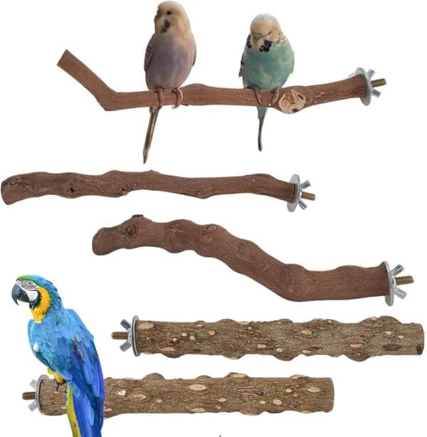 5PCS Perchas de Pájaros, Perca de Pájaro de Madera Natural, Soporte para Plataforma de Pájaros Pequeños, Juguetes para Periquitos, Accesorio para Jaulas de Pájaros para Cacatúas Agapornis